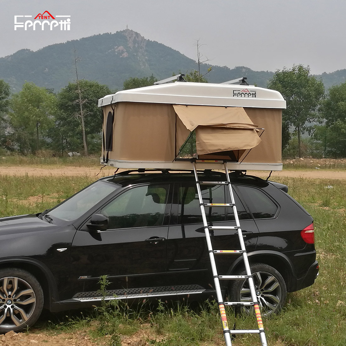 Rooftop tent with roof rack